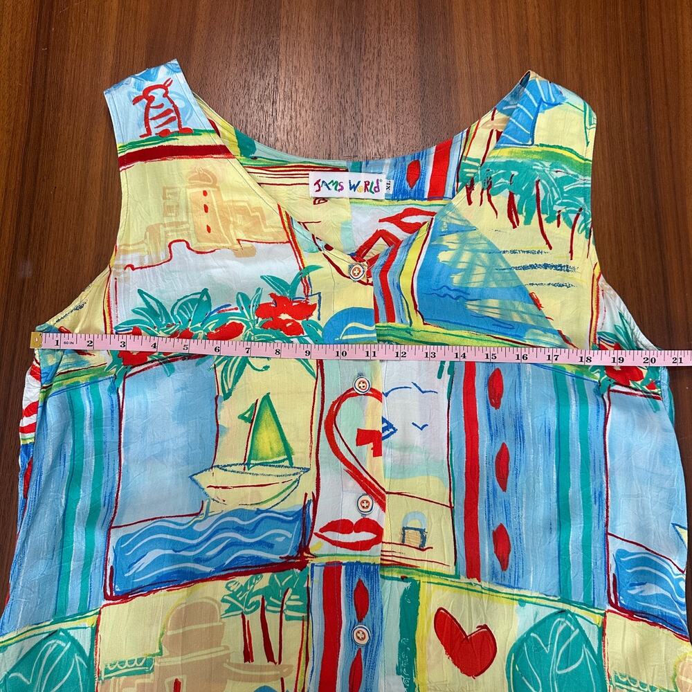 Jams world Colorful Button Front Sleeveless Midi Beachy Dress, Art to Wear, XL - Picture 7 of 12